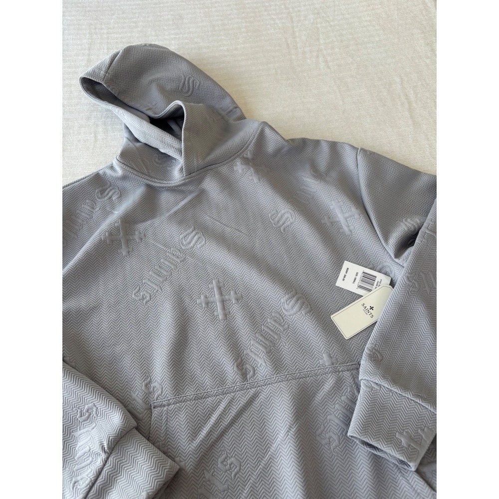 Saints Studio Mens‎ Grey Premium Embossed Herringbone Logo Hoodie Small Y2K